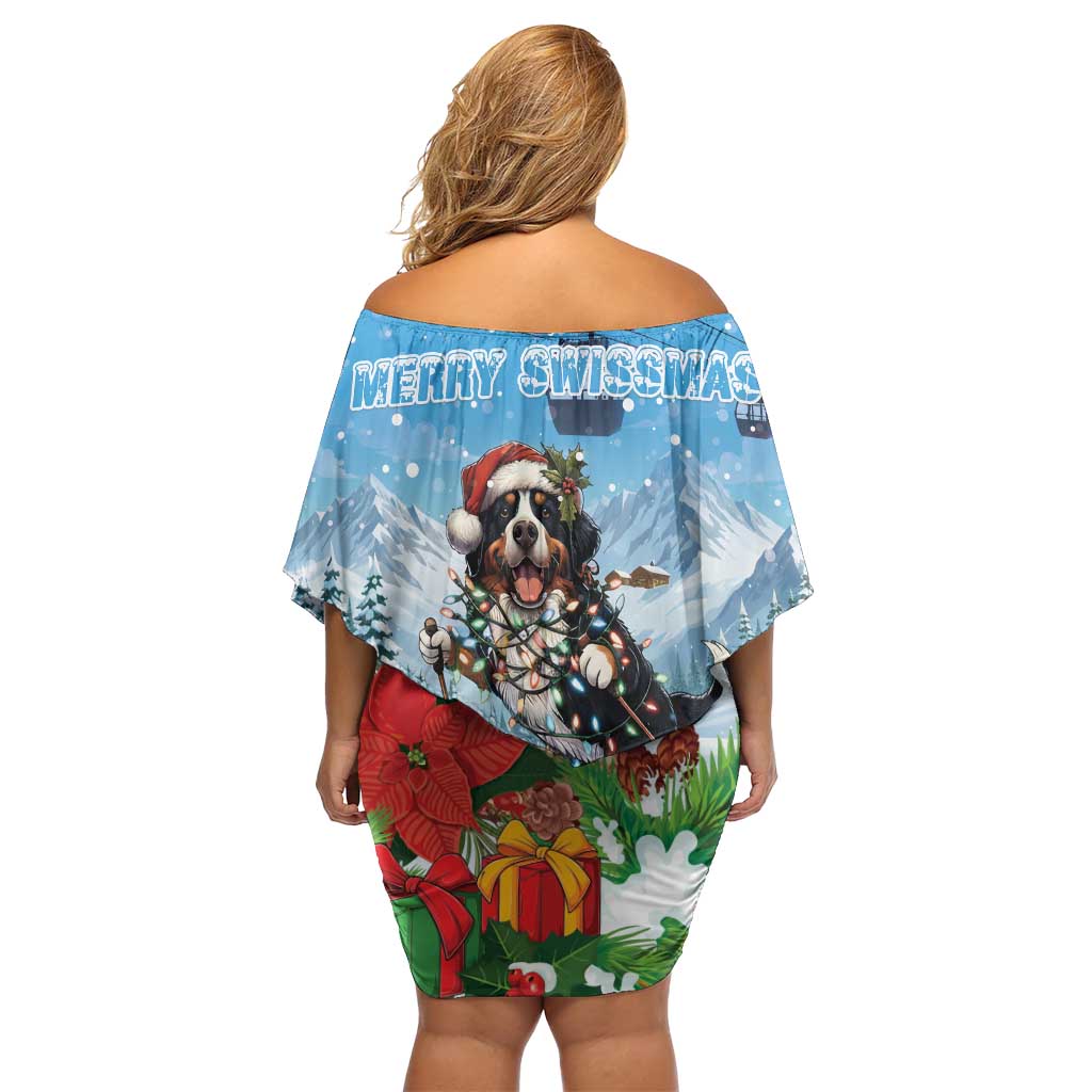 Switzerland Christmas Off Shoulder Short Dress Merry Swissmas Bernese Mountain Dog - Wonder Print Shop