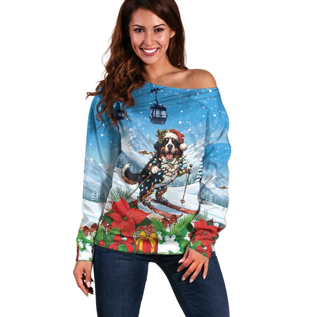 Switzerland Christmas Off Shoulder Sweater Merry Swissmas Bernese Mountain Dog - Wonder Print Shop