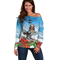 Switzerland Christmas Off Shoulder Sweater Merry Swissmas Bernese Mountain Dog - Wonder Print Shop