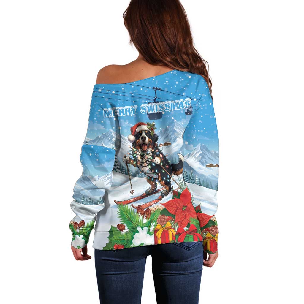 Switzerland Christmas Off Shoulder Sweater Merry Swissmas Bernese Mountain Dog - Wonder Print Shop