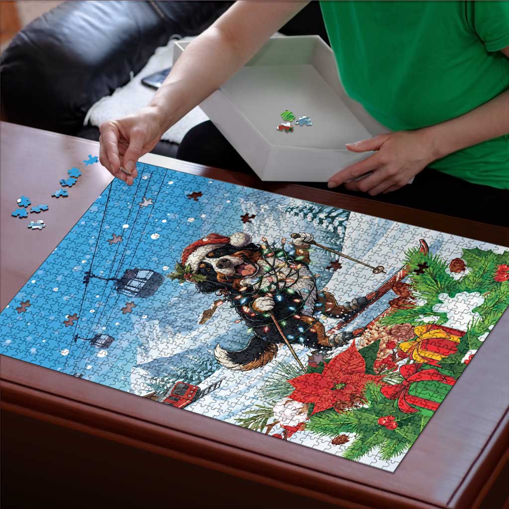 Switzerland Christmas Puzzle Merry Swissmas Bernese Mountain Dog - Wonder Print Shop