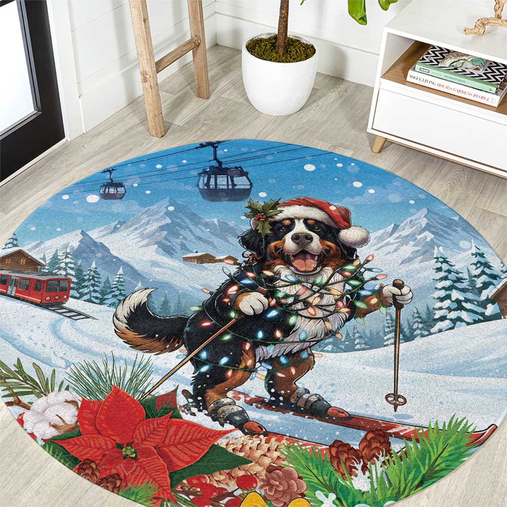Switzerland Christmas Round Carpet Merry Swissmas Bernese Mountain Dog - Wonder Print Shop