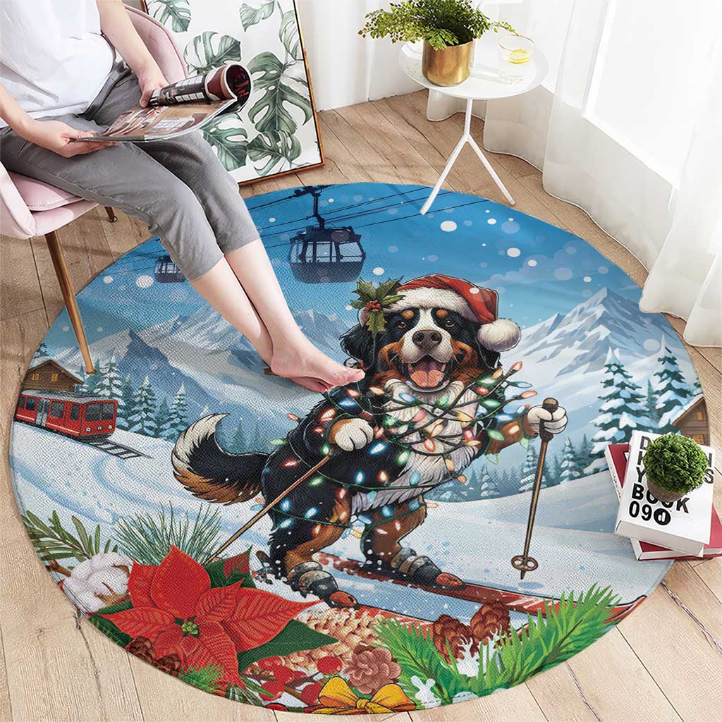 Switzerland Christmas Round Carpet Merry Swissmas Bernese Mountain Dog - Wonder Print Shop