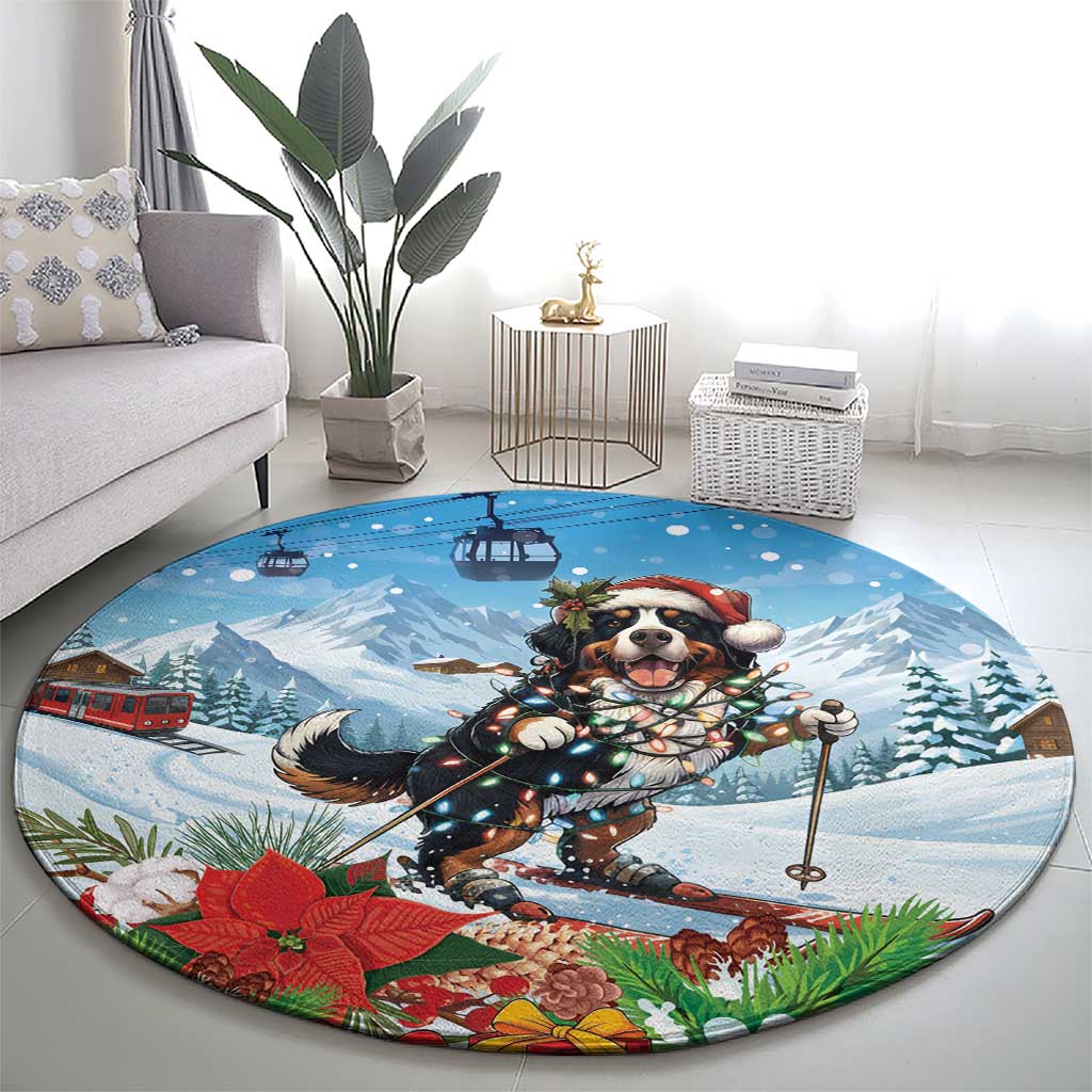Switzerland Christmas Round Carpet Merry Swissmas Bernese Mountain Dog - Wonder Print Shop