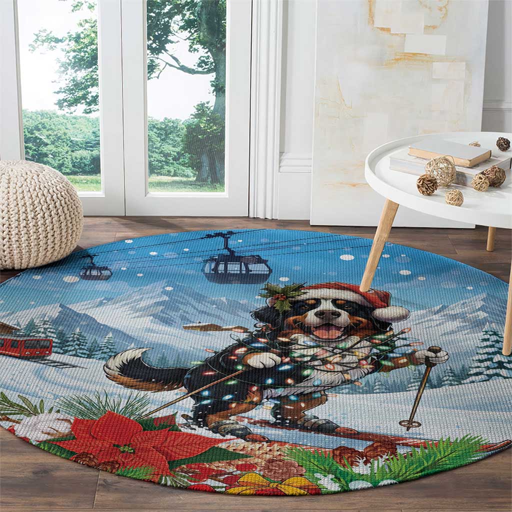 Switzerland Christmas Round Carpet Merry Swissmas Bernese Mountain Dog - Wonder Print Shop