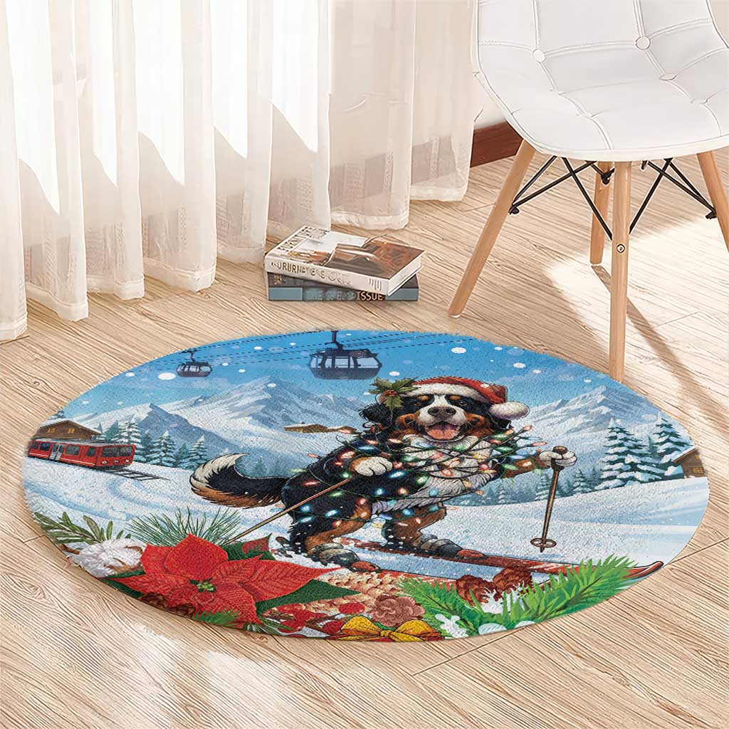 Switzerland Christmas Round Carpet Merry Swissmas Bernese Mountain Dog - Wonder Print Shop