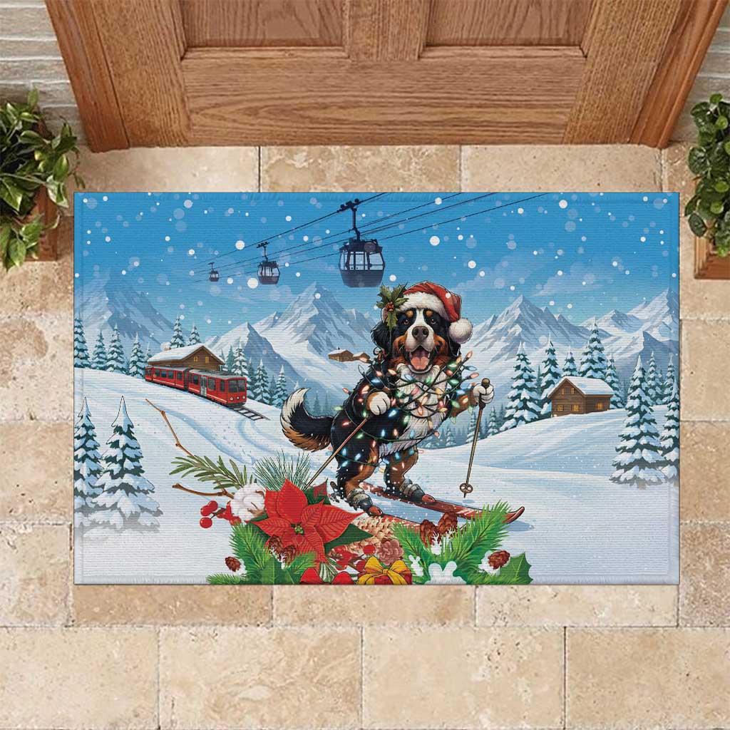 Switzerland Christmas Rubber Doormat Merry Swissmas Bernese Mountain Dog - Wonder Print Shop