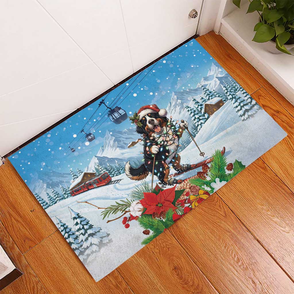 Switzerland Christmas Rubber Doormat Merry Swissmas Bernese Mountain Dog - Wonder Print Shop