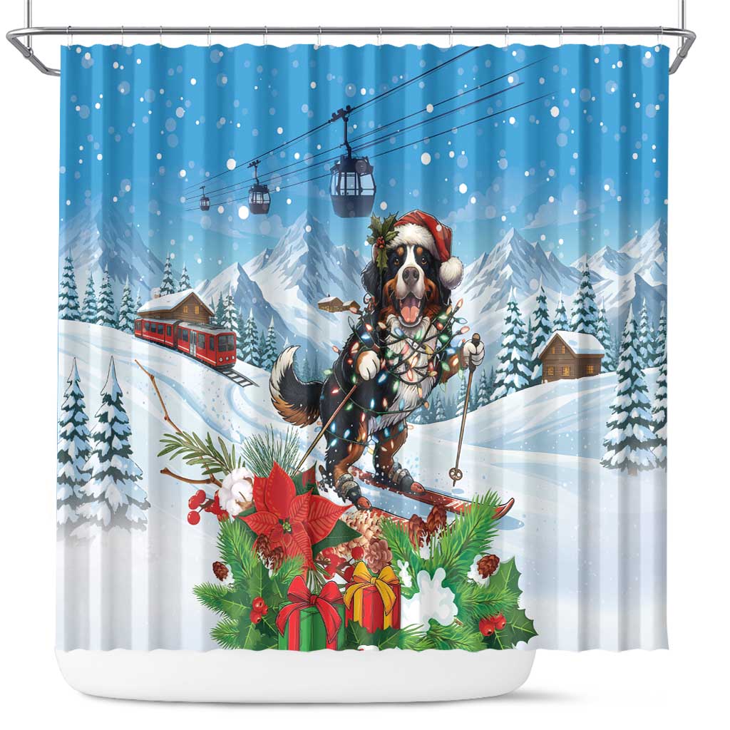 Switzerland Christmas Shower Curtain Merry Swissmas Bernese Mountain Dog - Wonder Print Shop