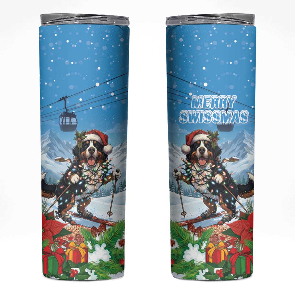 Switzerland Christmas Skinny Tumbler Merry Swissmas Bernese Mountain Dog - Wonder Print Shop