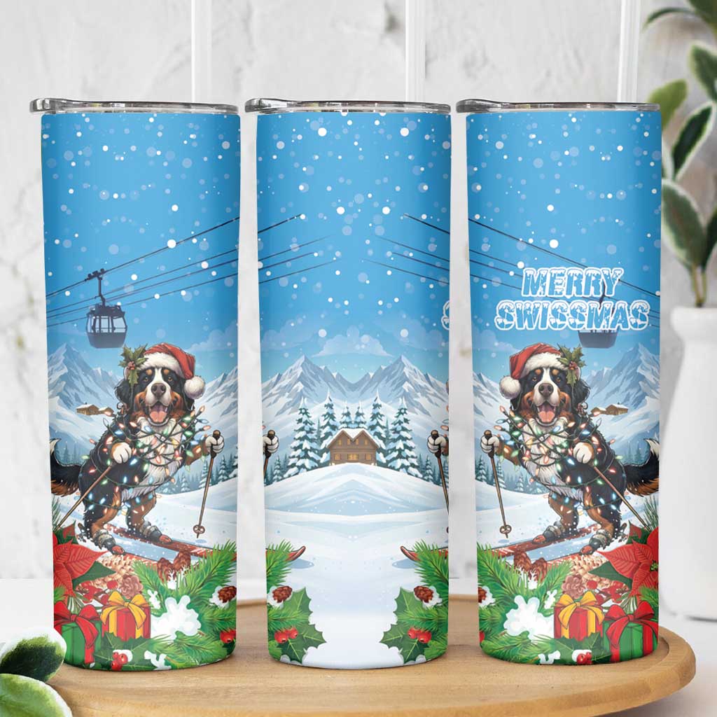 Switzerland Christmas Skinny Tumbler Merry Swissmas Bernese Mountain Dog - Wonder Print Shop