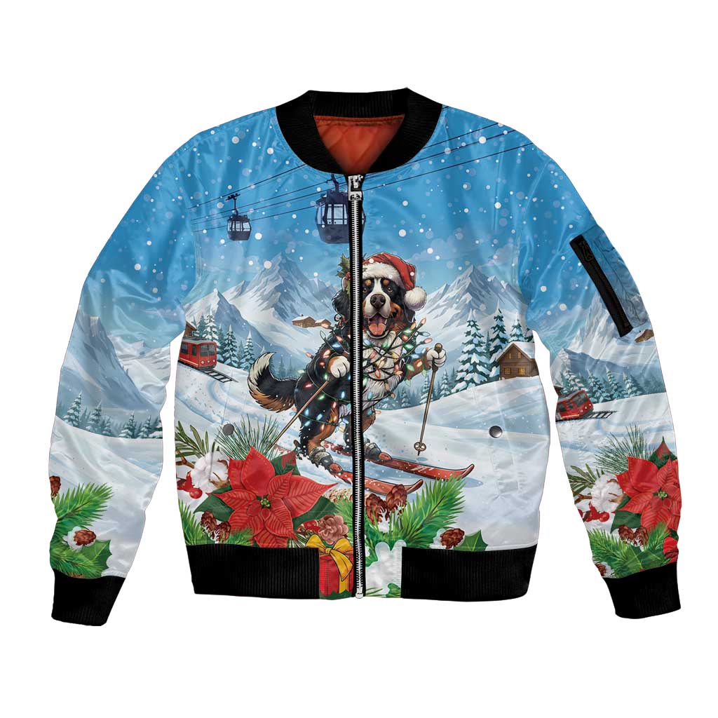 Switzerland Christmas Sleeve Zip Bomber Jacket Merry Swissmas Bernese Mountain Dog - Wonder Print Shop