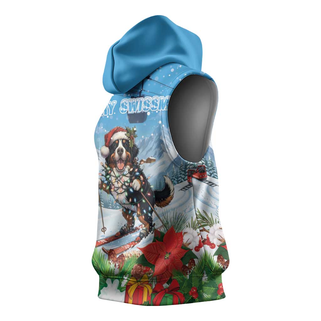 Switzerland Christmas Sleeveless Hoodie Merry Swissmas Bernese Mountain Dog - Wonder Print Shop
