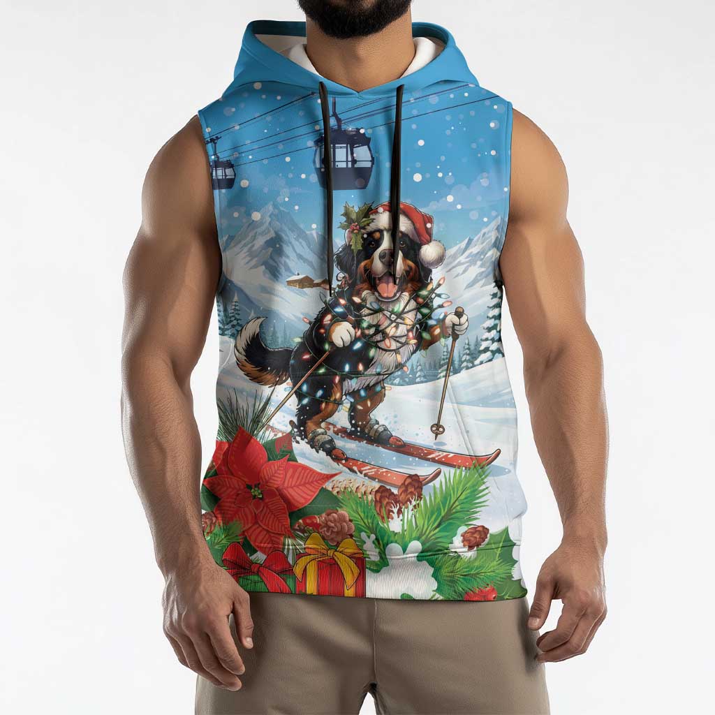 Switzerland Christmas Sleeveless Hoodie Merry Swissmas Bernese Mountain Dog - Wonder Print Shop