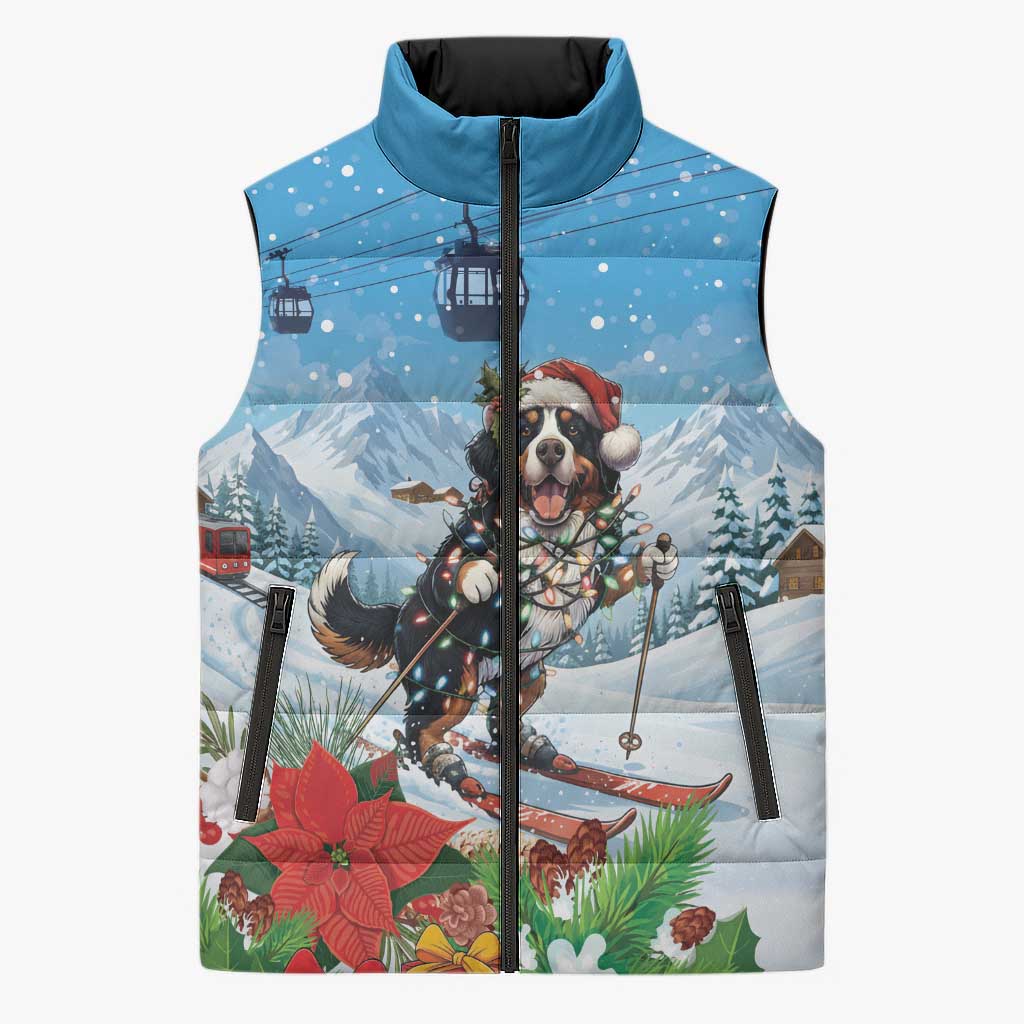 Switzerland Christmas Sleeveless Puffer Jacket Merry Swissmas Bernese Mountain Dog - Wonder Print Shop