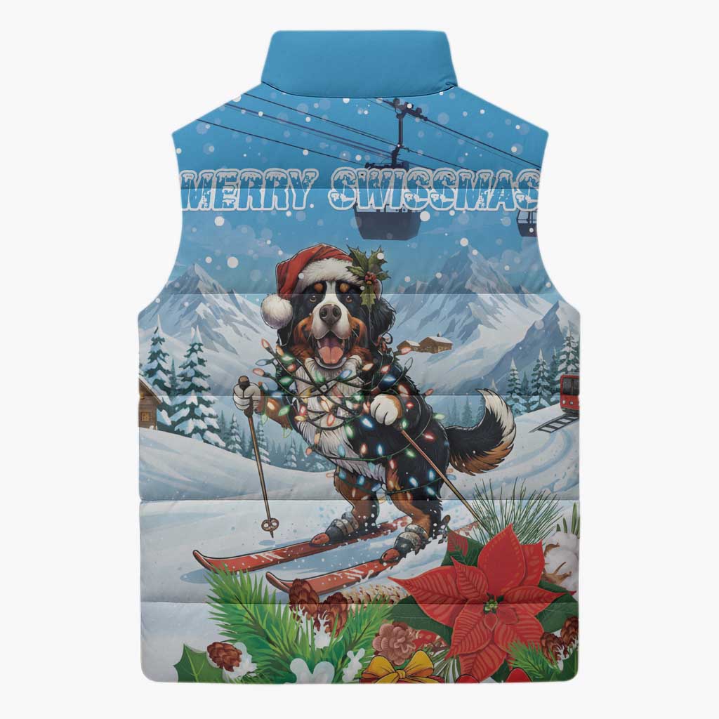 Switzerland Christmas Sleeveless Puffer Jacket Merry Swissmas Bernese Mountain Dog - Wonder Print Shop