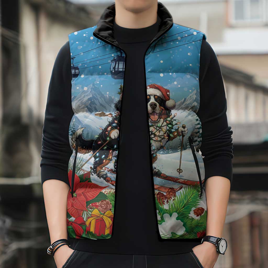 Switzerland Christmas Sleeveless Puffer Jacket Merry Swissmas Bernese Mountain Dog - Wonder Print Shop