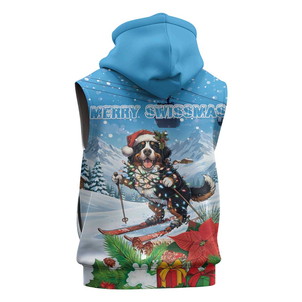 Switzerland Christmas Sleeveless Zip Hoodie Merry Swissmas Bernese Mountain Dog - Wonder Print Shop