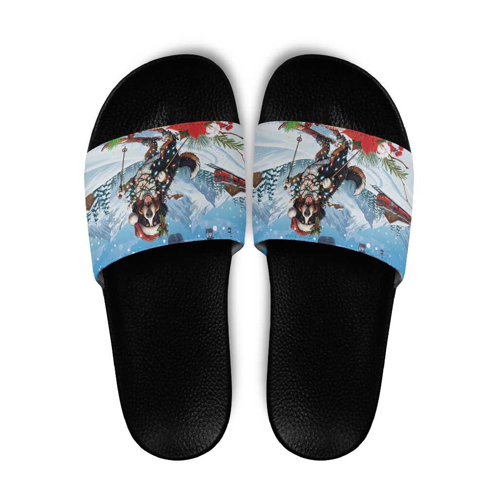 Switzerland Christmas Slide Sandals Merry Swissmas Bernese Mountain Dog - Wonder Print Shop