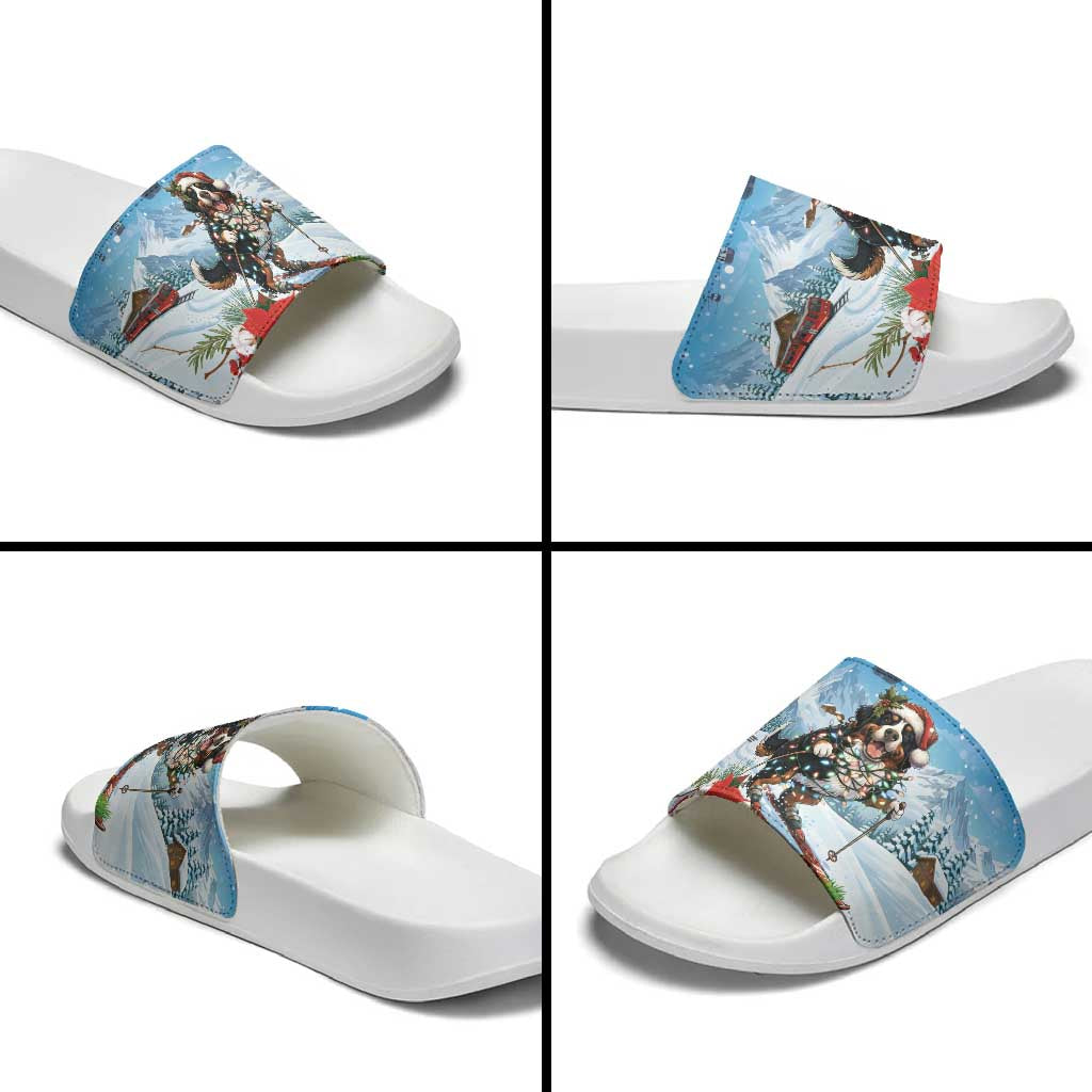 Switzerland Christmas Slide Sandals Merry Swissmas Bernese Mountain Dog - Wonder Print Shop