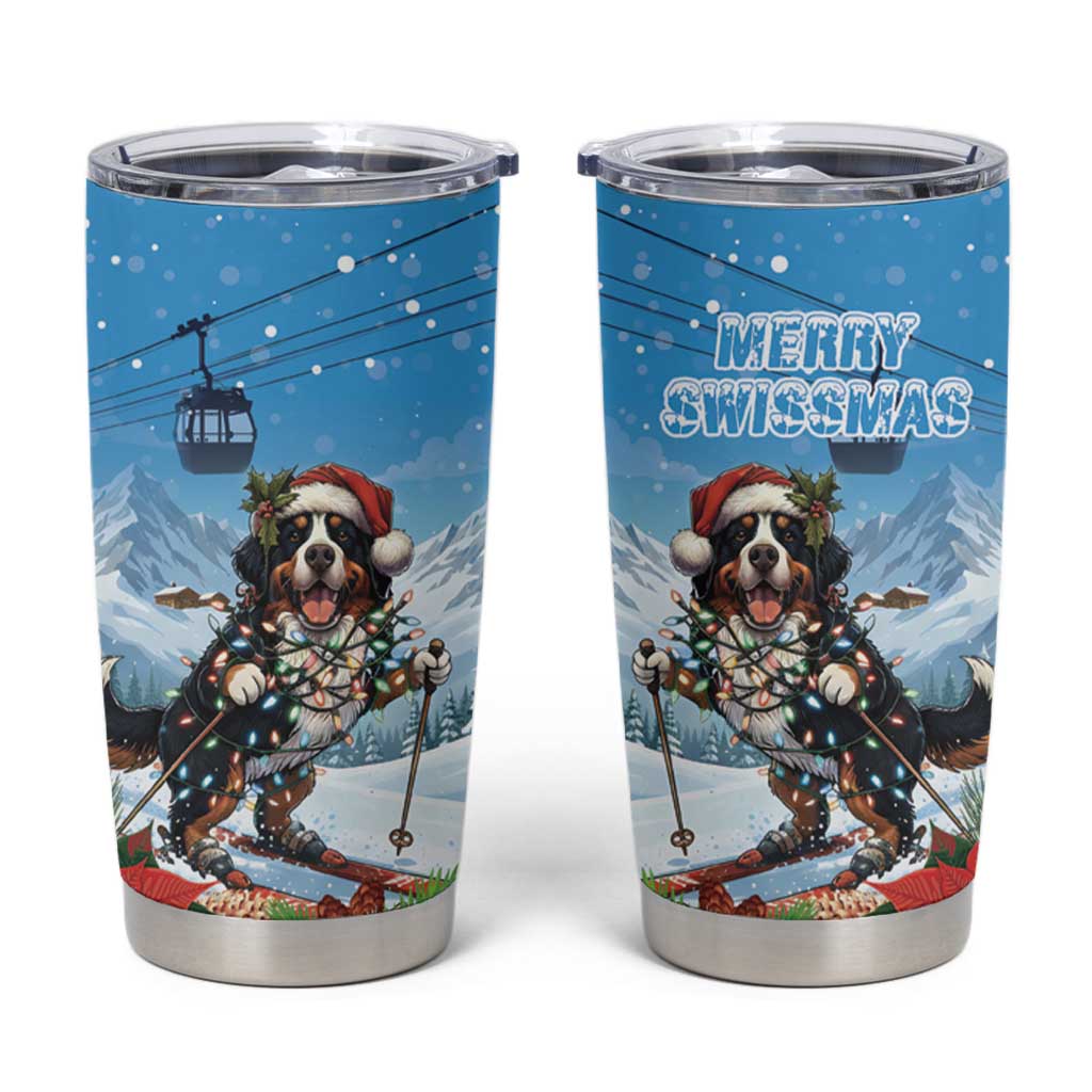 Switzerland Christmas Tumbler Cup Merry Swissmas Bernese Mountain Dog - Wonder Print Shop