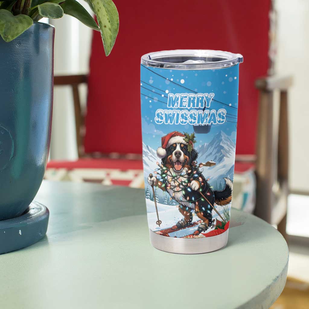 Switzerland Christmas Tumbler Cup Merry Swissmas Bernese Mountain Dog - Wonder Print Shop