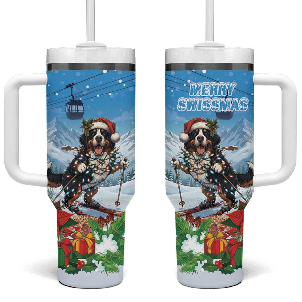 Switzerland Christmas Tumbler With Handle Merry Swissmas Bernese Mountain Dog - Wonder Print Shop