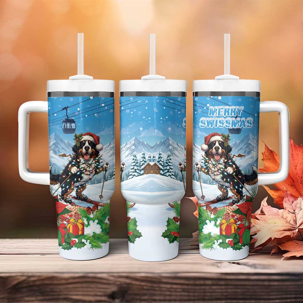 Switzerland Christmas Tumbler With Handle Merry Swissmas Bernese Mountain Dog - Wonder Print Shop