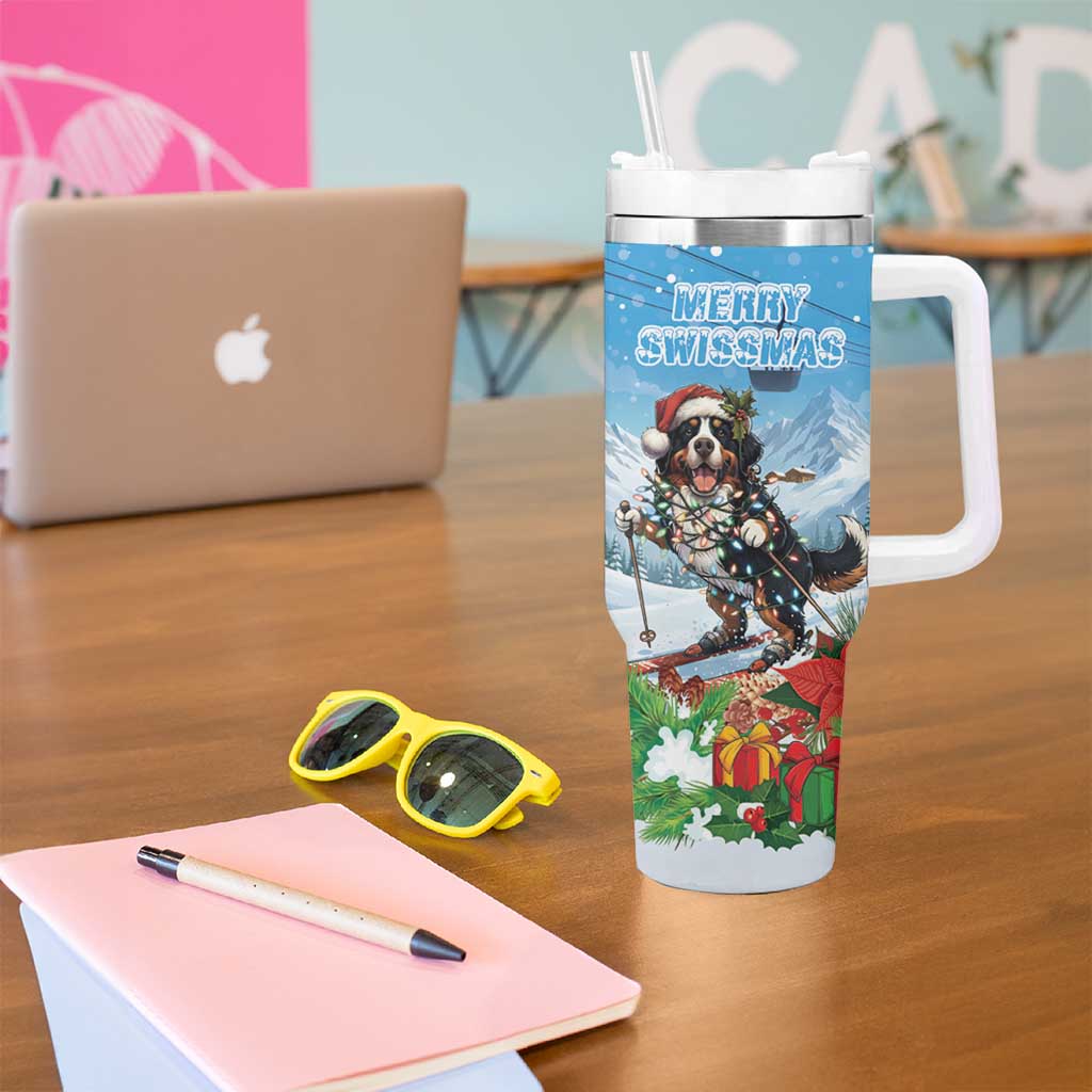 Switzerland Christmas Tumbler With Handle Merry Swissmas Bernese Mountain Dog - Wonder Print Shop
