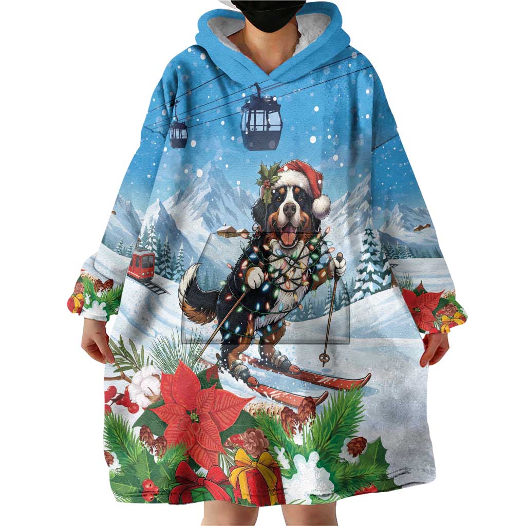 Switzerland Christmas Wearable Blanket Hoodie Merry Swissmas Bernese Mountain Dog - Wonder Print Shop