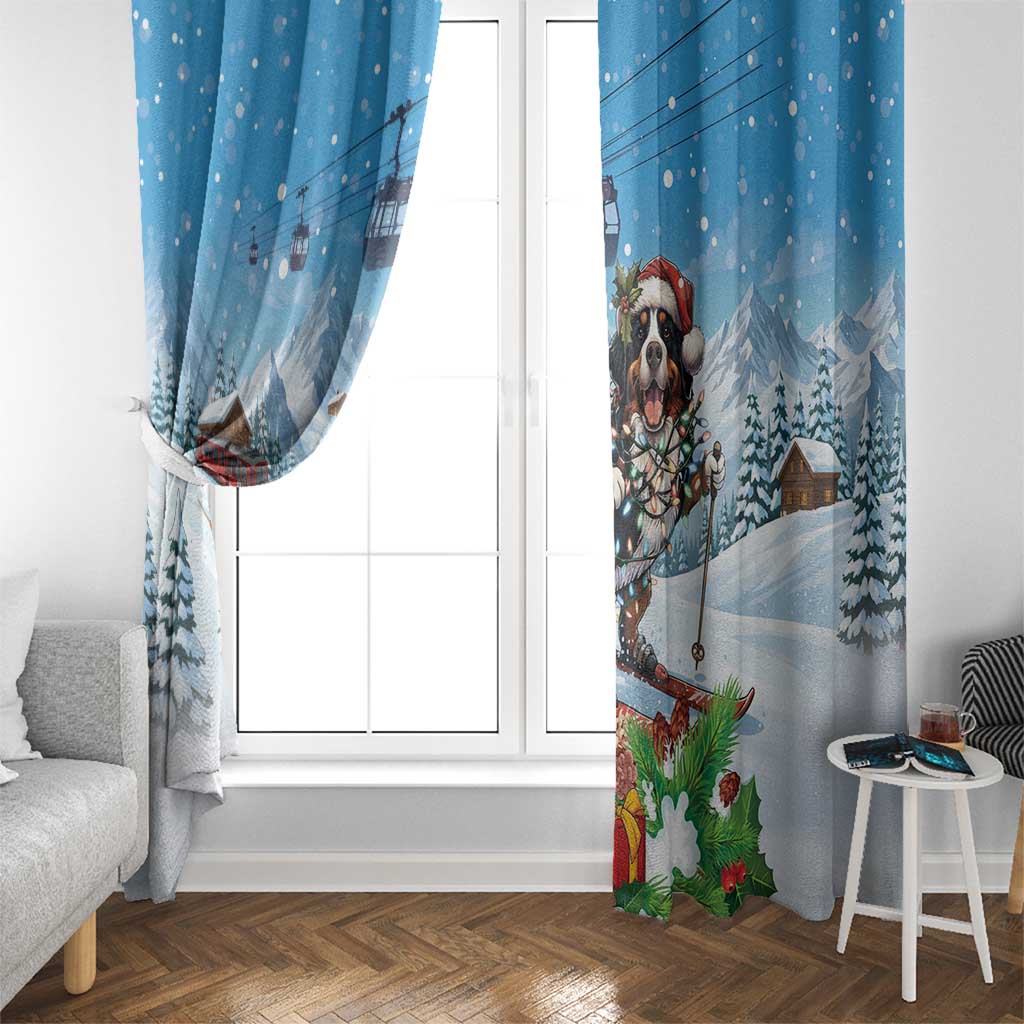 Switzerland Christmas Window Curtain Merry Swissmas Bernese Mountain Dog - Wonder Print Shop