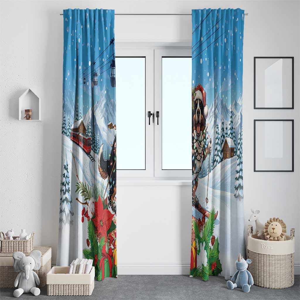 Switzerland Christmas Window Curtain Merry Swissmas Bernese Mountain Dog - Wonder Print Shop
