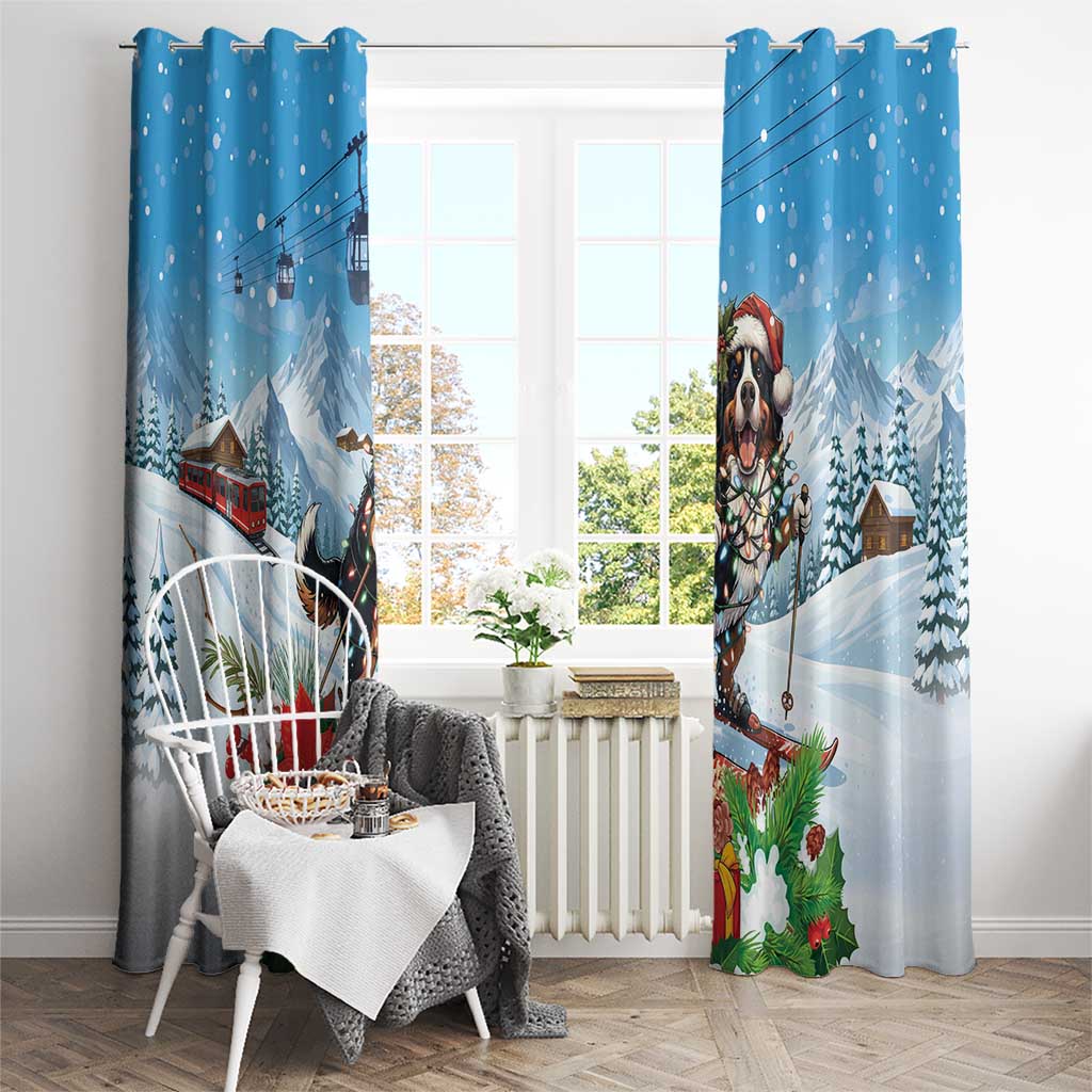 Switzerland Christmas Window Curtain Merry Swissmas Bernese Mountain Dog - Wonder Print Shop