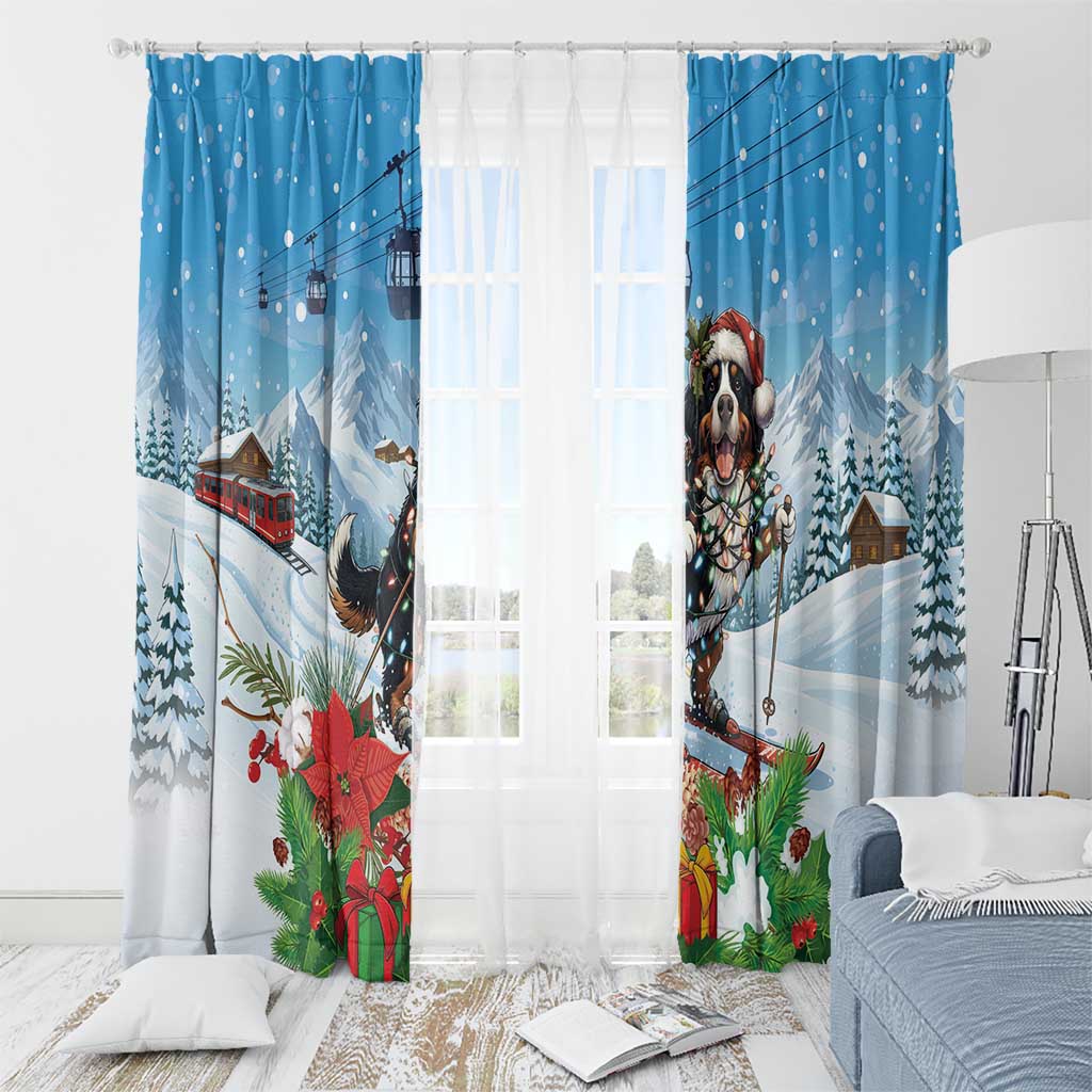 Switzerland Christmas Window Curtain Merry Swissmas Bernese Mountain Dog - Wonder Print Shop