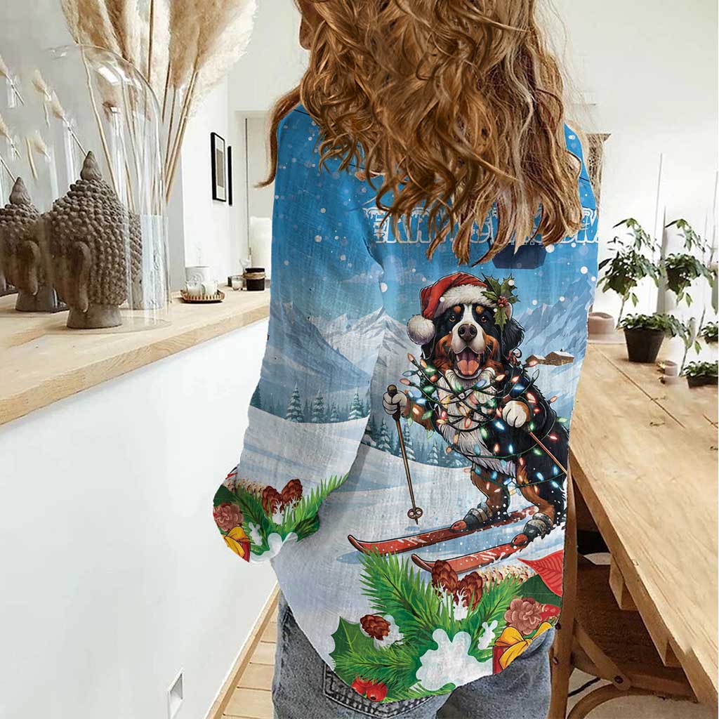 Switzerland Christmas Women Casual Shirt Merry Swissmas Bernese Mountain Dog - Wonder Print Shop