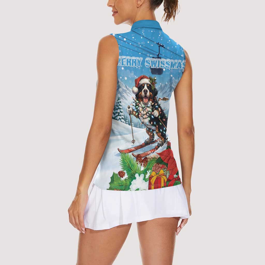Switzerland Christmas Women Sleeveless Polo Shirt Merry Swissmas Bernese Mountain Dog - Wonder Print Shop
