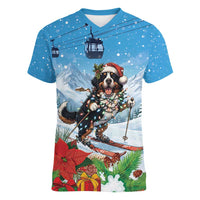 Switzerland Christmas Women V-Neck T-Shirt Merry Swissmas Bernese Mountain Dog - Wonder Print Shop
