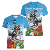 Switzerland Christmas Women V-Neck T-Shirt Merry Swissmas Bernese Mountain Dog - Wonder Print Shop