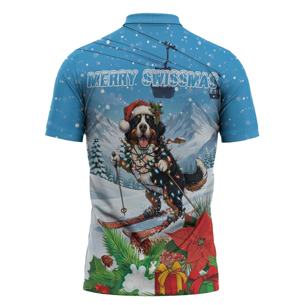 Switzerland Christmas Zipper Polo Shirt Merry Swissmas Bernese Mountain Dog - Wonder Print Shop