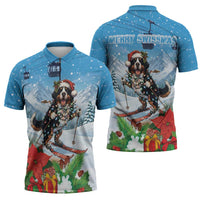 Switzerland Christmas Zipper Polo Shirt Merry Swissmas Bernese Mountain Dog - Wonder Print Shop