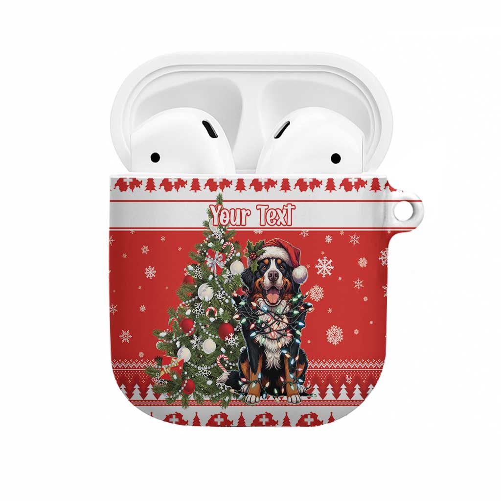 Personalized Merry Swissmas AirPods Case Bernese Mountain Dog Christmas Pattern - Wonder Print Shop