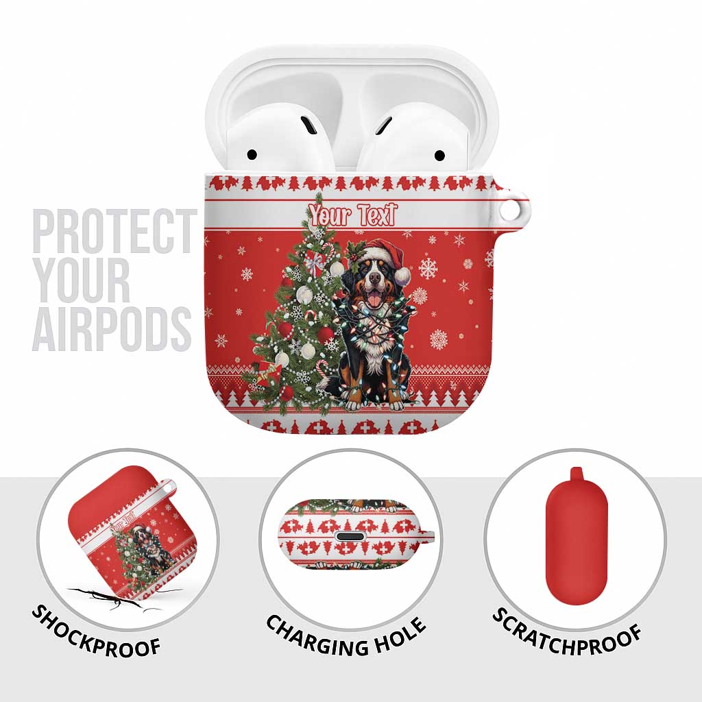 Personalized Merry Swissmas AirPods Case Bernese Mountain Dog Christmas Pattern - Wonder Print Shop