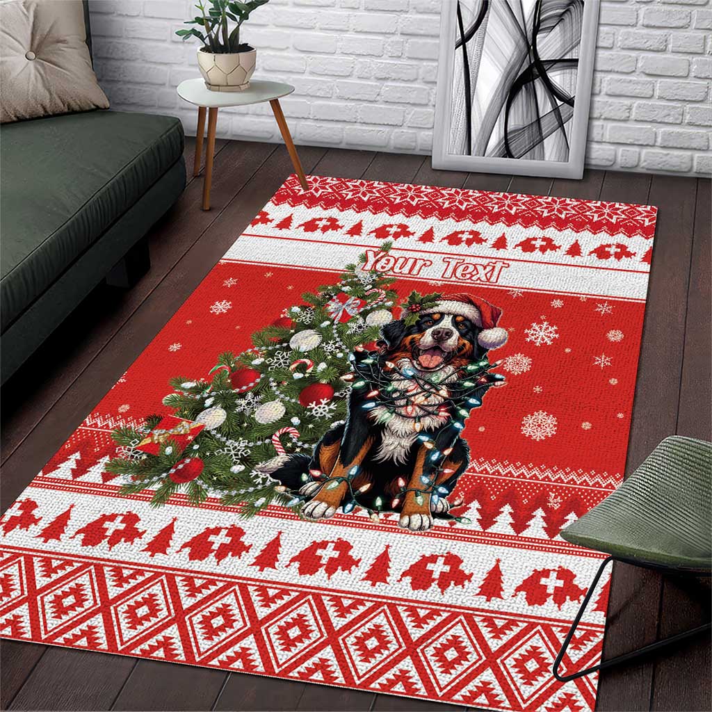 Personalized Merry Swissmas Area Rug Bernese Mountain Dog Christmas Pattern - Wonder Print Shop