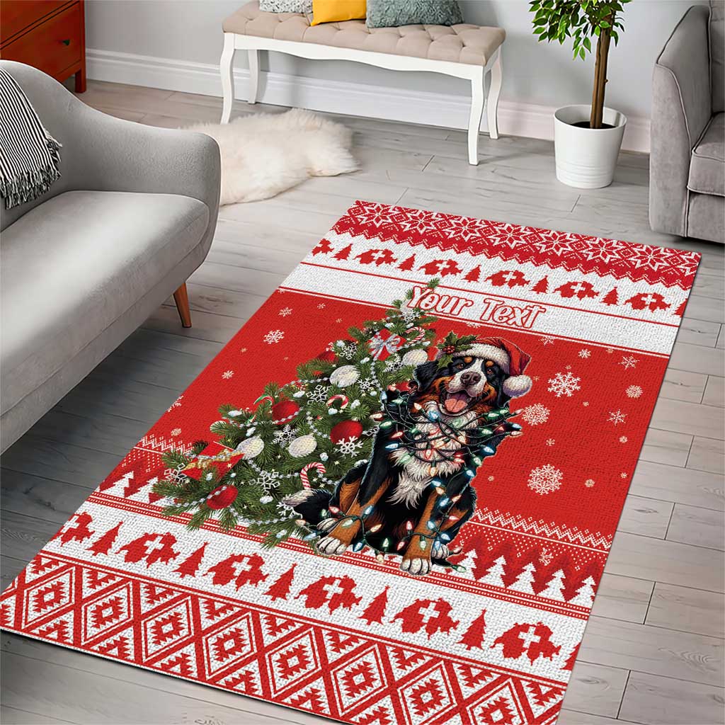 Personalized Merry Swissmas Area Rug Bernese Mountain Dog Christmas Pattern - Wonder Print Shop