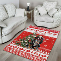 Personalized Merry Swissmas Area Rug Bernese Mountain Dog Christmas Pattern - Wonder Print Shop