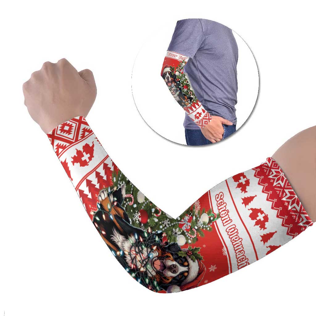 Personalized Merry Swissmas Arm Sleeves Bernese Mountain Dog Christmas Pattern - Wonder Print Shop