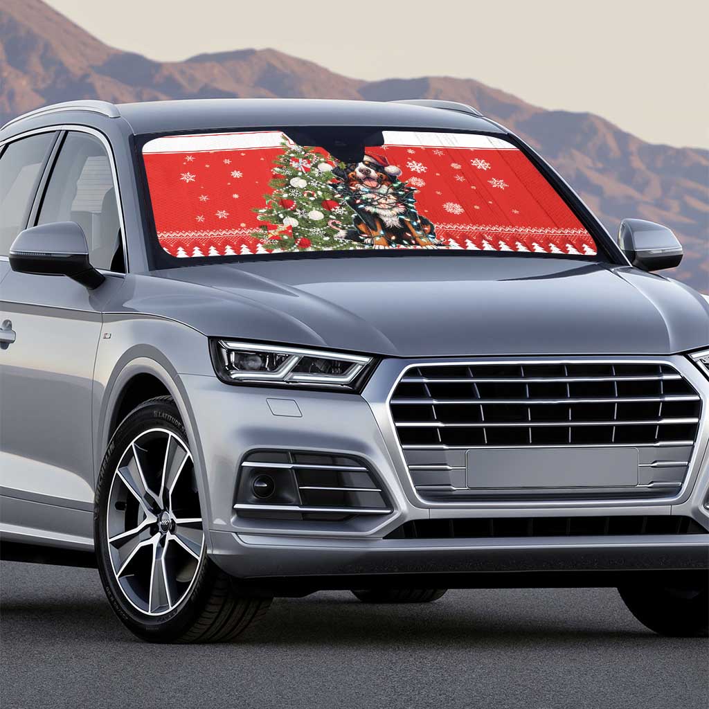 Personalized Merry Swissmas Auto Sun Shade Bernese Mountain Dog Christmas Pattern - Wonder Print Shop