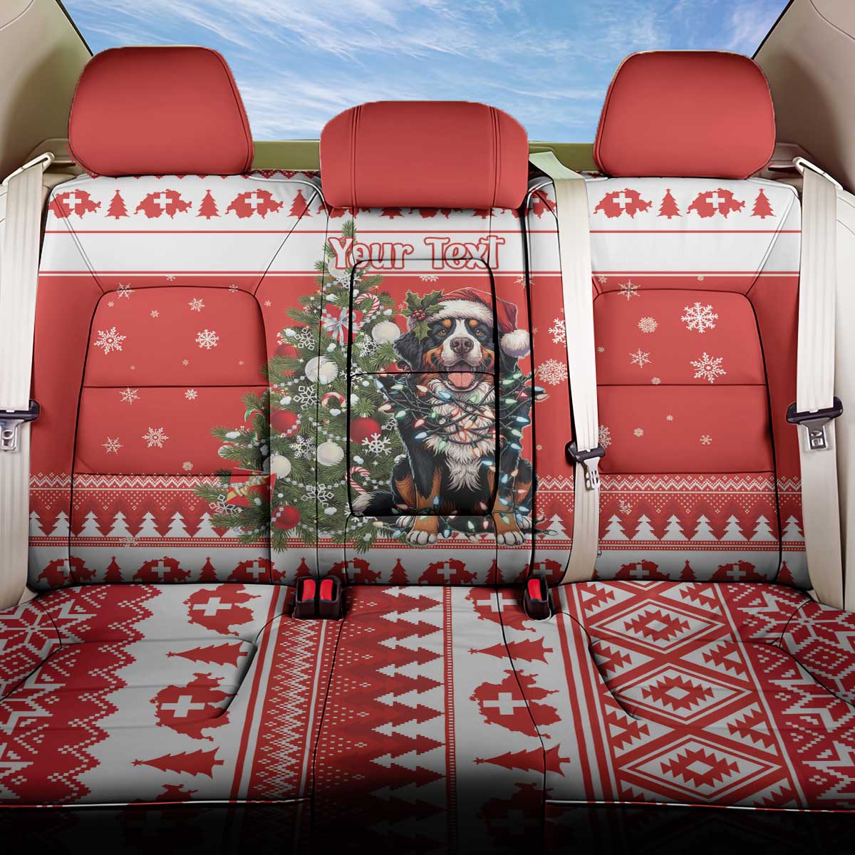 Personalized Merry Swissmas Back Car Seat Cover Bernese Mountain Dog Christmas Pattern - Wonder Print Shop