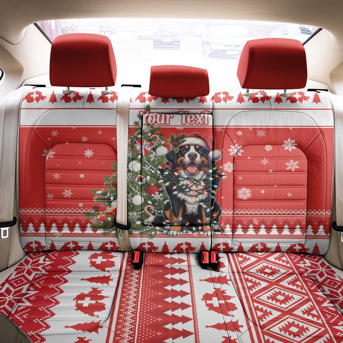Personalized Merry Swissmas Back Car Seat Cover Bernese Mountain Dog Christmas Pattern - Wonder Print Shop