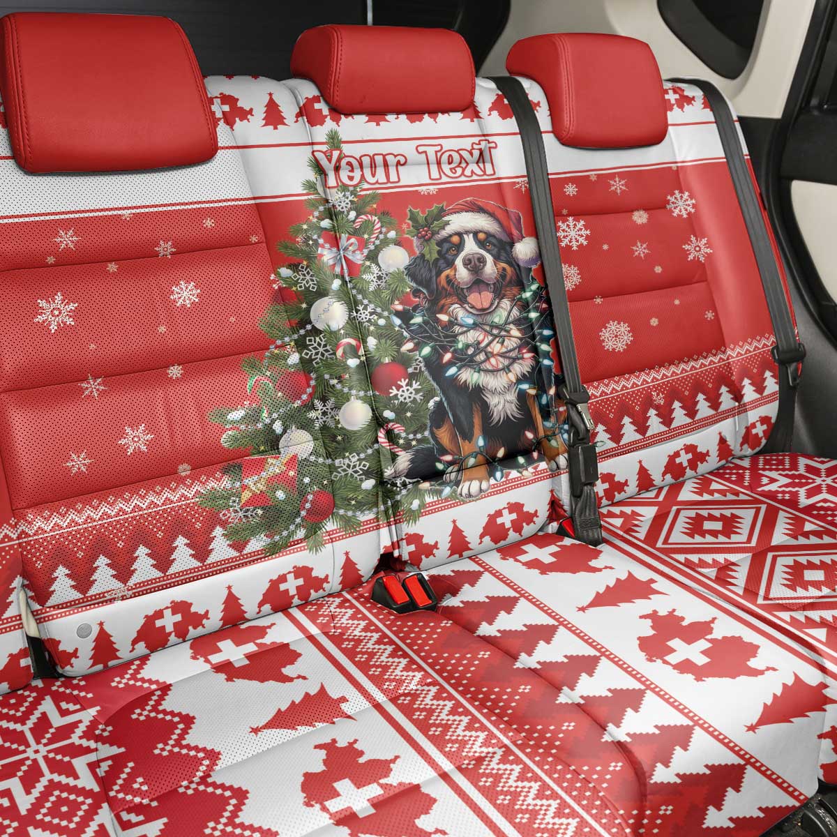 Personalized Merry Swissmas Back Car Seat Cover Bernese Mountain Dog Christmas Pattern - Wonder Print Shop